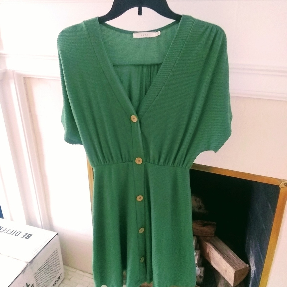 Green button down cotton blend